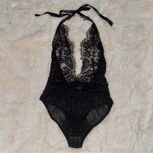 God Save Queens Black Lace Bodysuit